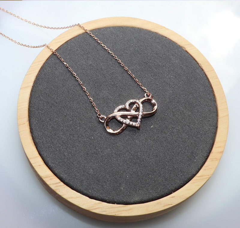 [Australia] - Sterling Silver Forever Love Heart Infinity with Cubic Zirconia Pendant Necklace Rose Gold 