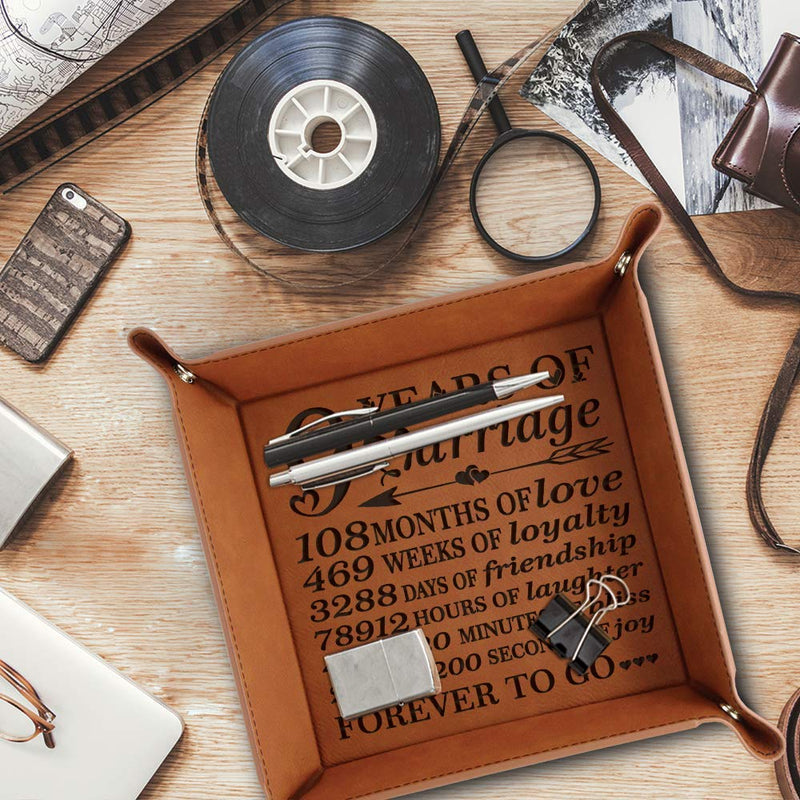 [Australia] - Bella Busta -9 years of Marriage-Forever to go-Engraved Leather Tray with Breakdown Dates-Storage & Organization Jewelry Trays (Rawhide) (Rawhide) Rawhide 