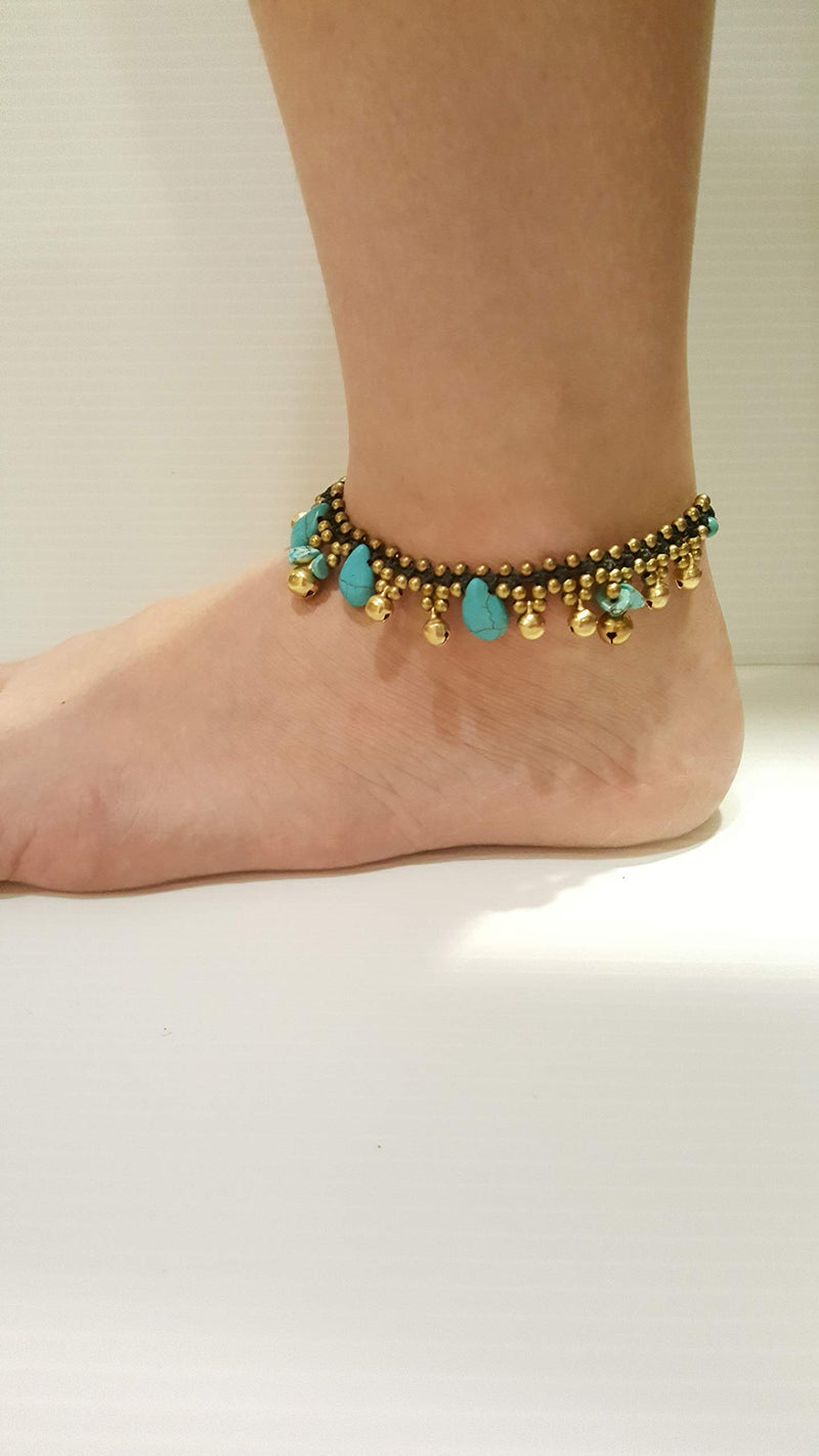 [Australia] - Infinityee888 Turquoise Anklet Drop Handmade Brass Bead Bell Ankle Bracelet for Women KAN-T01 