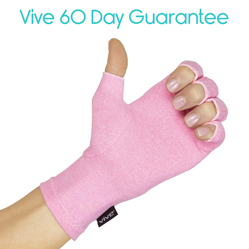 [Australia] - Vive Pink Arthritis Hand Compression Gloves - Comfortable Fit for Men and Women - Open Finger for Rheumatoid, Osteoarthritis and Computer Typing Pain - Carpal Tunnel Support - Moisture Wicking Fabric 