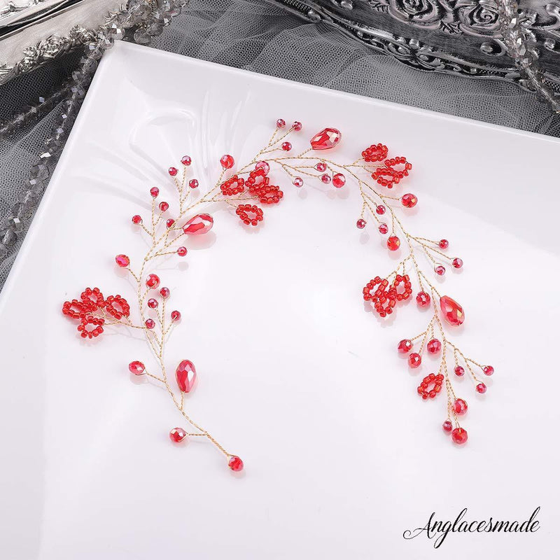 [Australia] - Anglacesmade Bridal Headband Red Crystal Hair Vine Ruby Headpiece for Brides Bridesmaid Wedding Prom Festival Hair Accessories for Women and Girls 