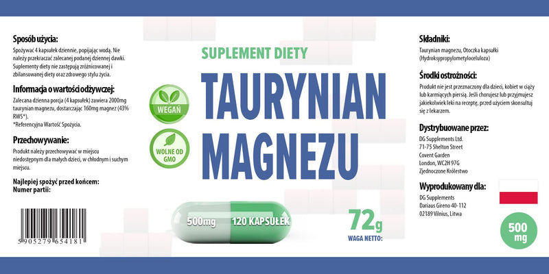 [Australia] - Magnesium Taurate 2000mg Per Serving 120 Vegan Capsules, 3rd Party Lab Tested, High Strength Supplement, No Fillers or Bulkers, Gluten and GMO Free Salmonella 120 Count (Pack of 1) 