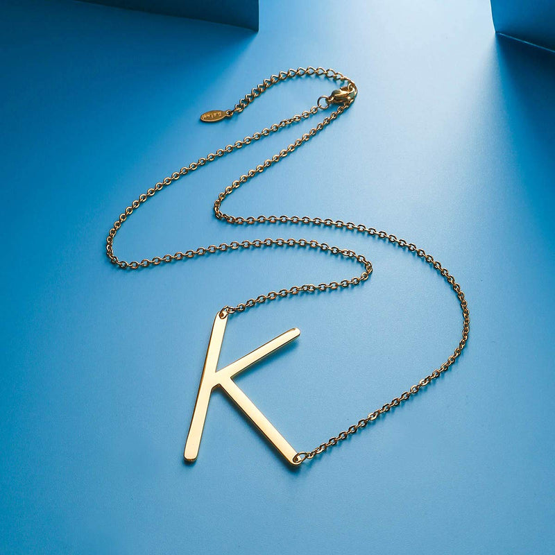 [Australia] - Sideways Large Initial Necklace for Women - 18K Gold Plated Letter Necklace for Women Girls, Stainless Steel Big Alphabet Monogram Necklace A-Z Name Slanted Initial Necklace Initial Jewelry for Women I-Gold 