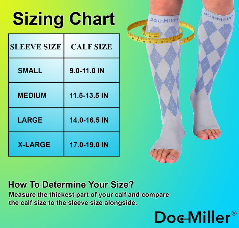[Australia] - Doc Miller Open Toe Compression Socks Women 20-30mmHg, 1 Pair Toeless Socks for Women and Men - Argyle Design Large Gray.blue Open Toe 