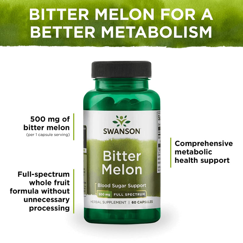 [Australia] - Swanson Full Spectrum Bitter Melon (Momordica) Blood Glucose Support 500 Milligrams 60 Capsules (Pack of 1) 
