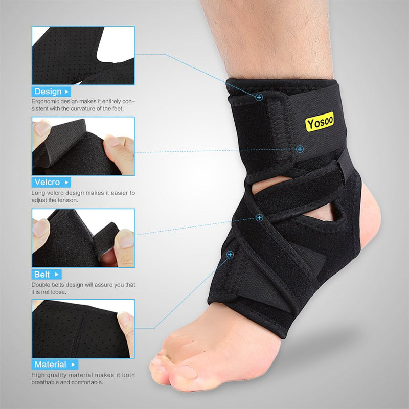 [Australia] - Yosoo Ankle Brace, Breathable Neoprene Ankle Support Adjustable Compression S Stabilizer for Muscle Sprain Tendons, One Size, Black 