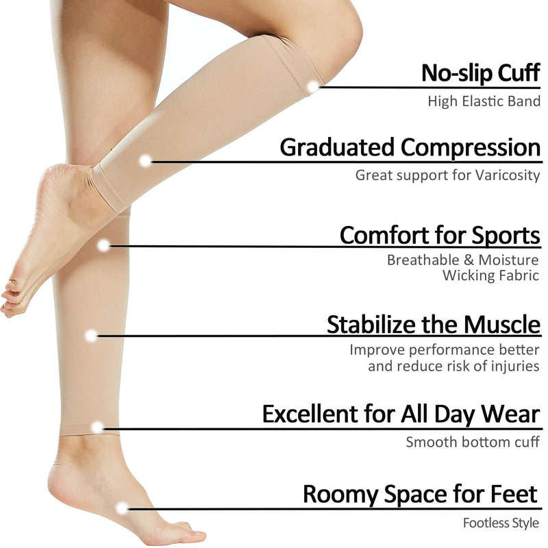 [Australia] - Ailaka 1 Pair Compression Calf Sleeves for Women & Men, 20-30 mmHg Graduated Support Footless Compression Socks for Varicose Veins, Shin Splints, Edema, Recovery, Maternity, Running, Travel Large (Pack of 1) Beige 