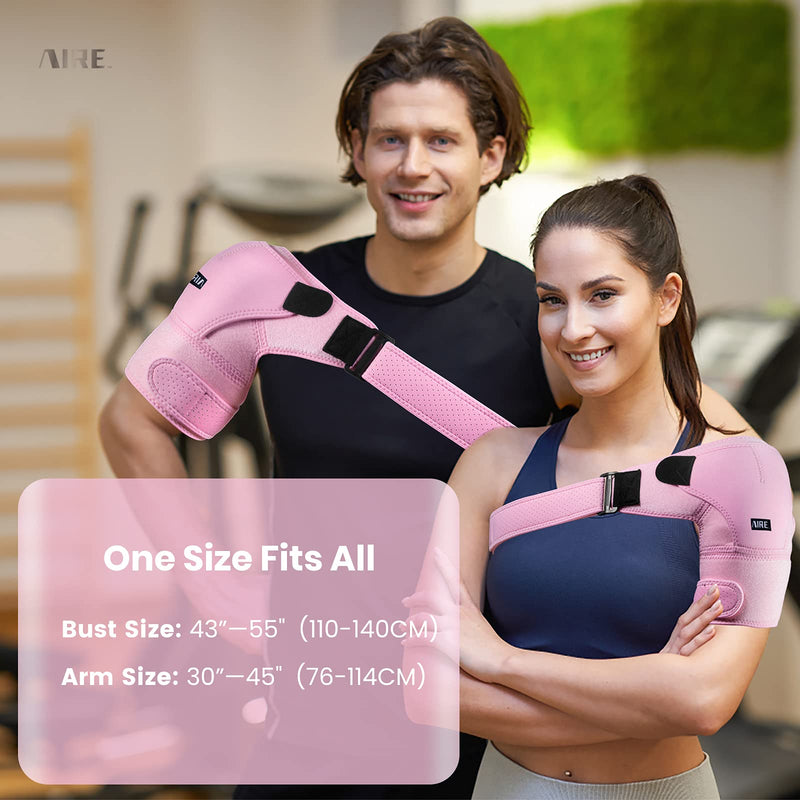 [Australia] - Shoulder Brace for Women and Men Recovery Shoulder. Adjustable Shoulder Support for Rotator Cuff, AC Joint Pain Relief, Shoulder Injuries. Perfect Fit Shoulder Compression Sleeve (One Size Regular) Pink 