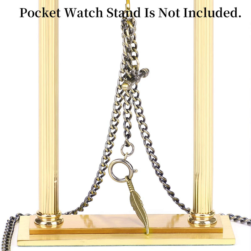 [Australia] - ManChDa Double Albert Chain Pocket Watch, Curb Link Chain 3 Hook Antique Plating Shield Design Fob T Bar for Men with Leaf Bronze 