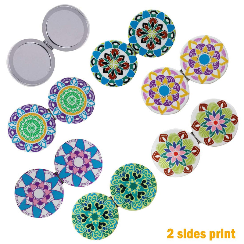 [Australia] - Beaufy Manifying Travel Makeup Compact Mirror Handheld Mini Pocket Purse Folding Portable Small Mirrors Bulk - Dual Beauty Mirrors for Women Girl Lady Men - Embossing Mandala Mixed designs - 6 Pack Blue 