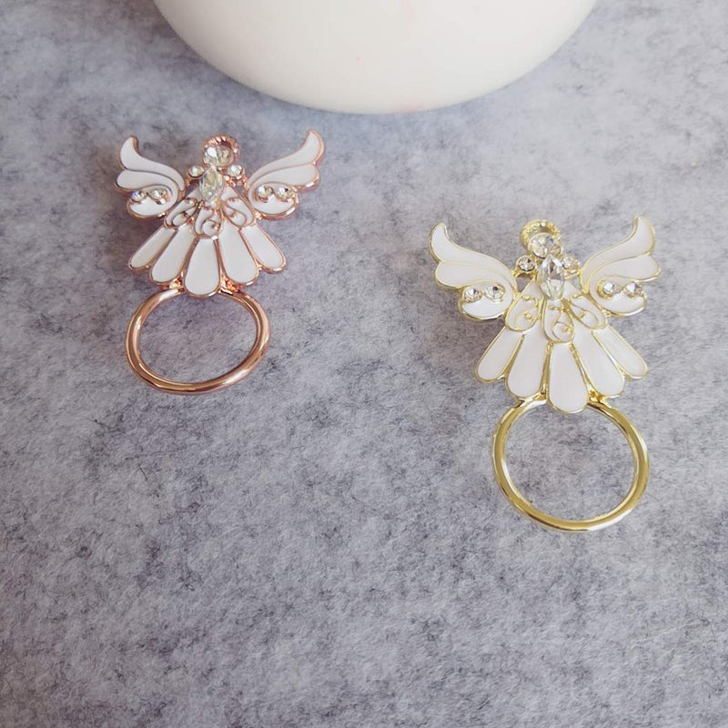 [Australia] - NOUMANDA White Enamel Clear Crystal Angel Wings Magnetic Eyeglass Holder Brooches Pin rose gold 