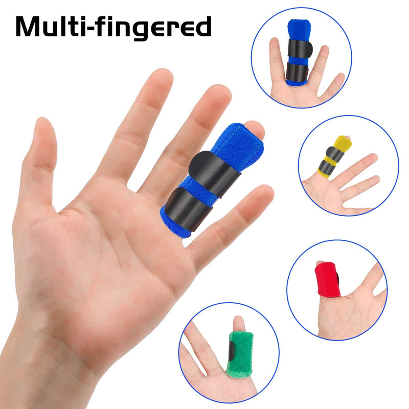 [Australia] - Trigger Finger Splints, 4 PCS Adjustable Fixing Sleeves Fractures Splints for Broken Finger, Pinky Finger, Injured Finger Ideal, Sport Injuries (Red + Green + Blue + Yellow) Red + Green + Blue + Yellow 