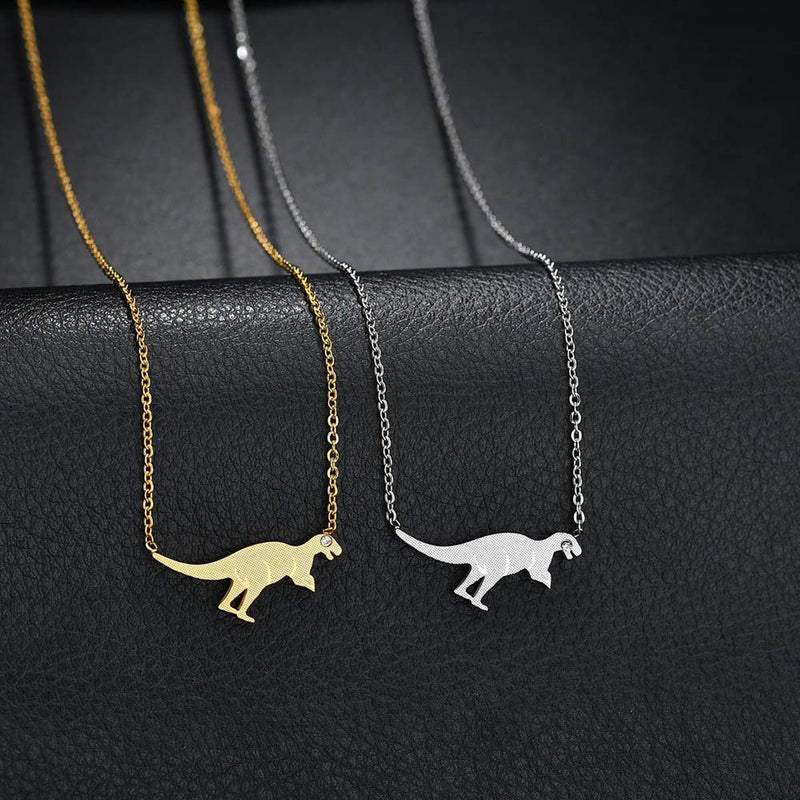 [Australia] - RZCXBS Dinosaur Pendant Necklace Lightweight Surgical Stainless Steel Animal Necklace Gold 