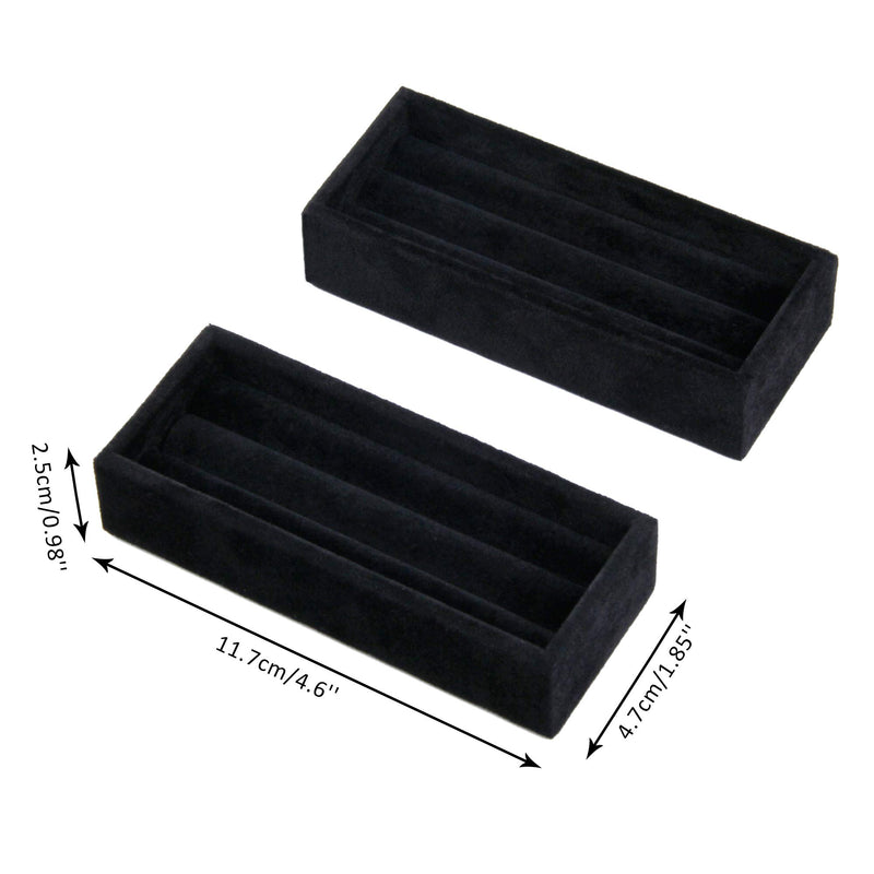 [Australia] - DesignSter Small Ring Organizer - Set of 2 Premium Velvet Rings Earrings Display Tray Storage Insert Holder for Jewelry Box, Drawer, Dresser （Black） (Black Ring Holder) Black Ring Holder 