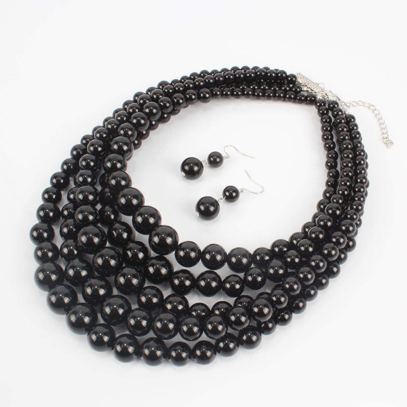 [Australia] - KOSMOS-LI Multi Layer Pearl Strand Costume Jewelry Sets Black 