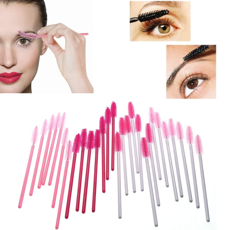 [Australia] - JZK 200 x Plastic disposable pink mascara applicator wands eyelash brushes for extensions eyebrow wand lash brow brush 