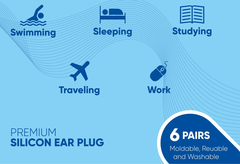 [Australia] - Knoxzy Silicone Ear Plugs for Sleeping Re-Usable Waterproof, SNR = 27dB Noise Cancelling Premium Moldable Ear Plugs for Sleeping, Travelling, Studying Noise Reduction Blue 6 Pair (Pack of 1) 