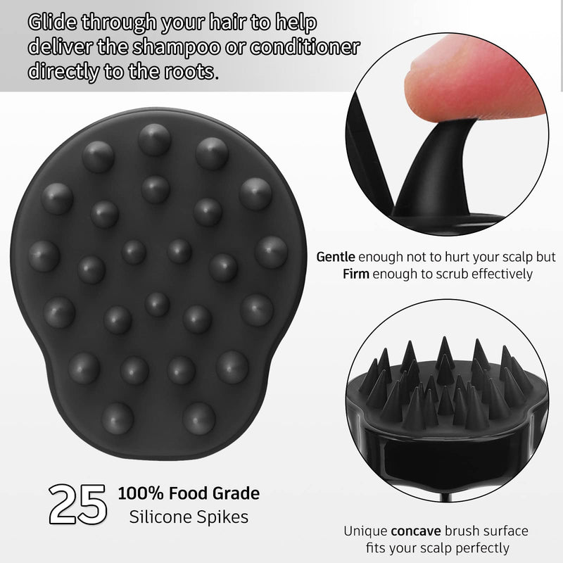 [Australia] - FREATECH Scalp Massager Shampoo Brush with Soft & Flexible Silicone Bristles for Hair Care and Head Relaxation, Ergonomic Scalp Scrubber/Exfoliator for Dandruff Removal and Hair Growth, Black 