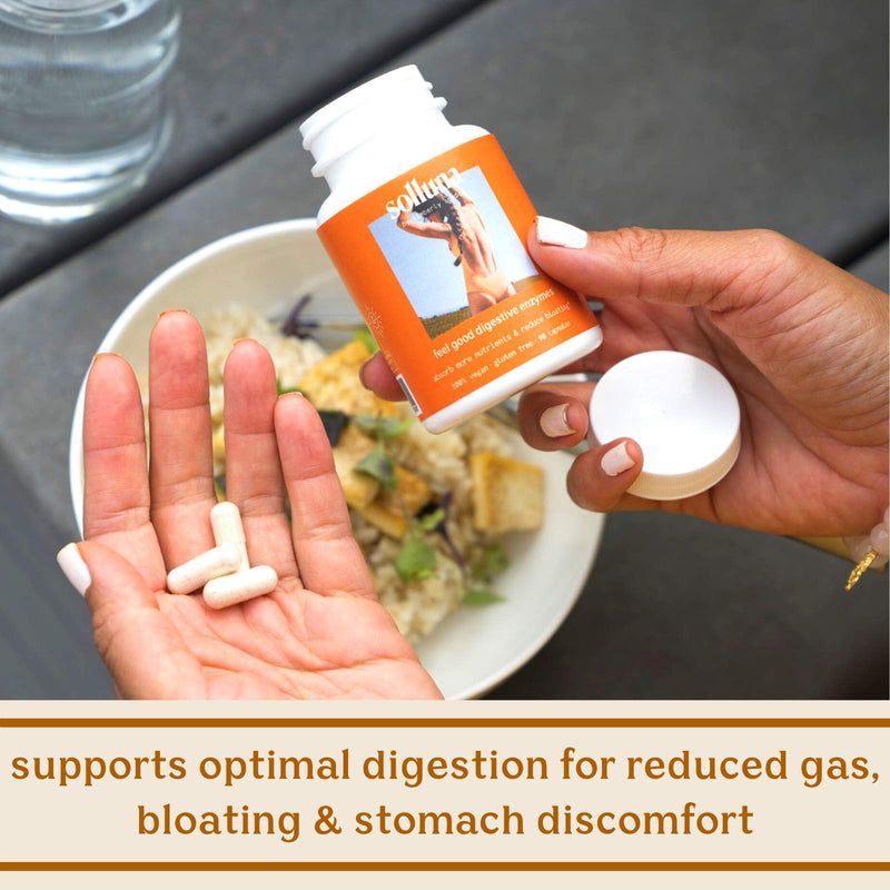 [Australia] - Feel Good Digestive Enzymes — Solluna by Kimberly Snyder — Digestion & Nutrient Absorption Aid for Stomach Pain, Gas & Bloating — Multi-Enzymes Lipase, Amylase, Protease, Cellulase, & Galactosidase 