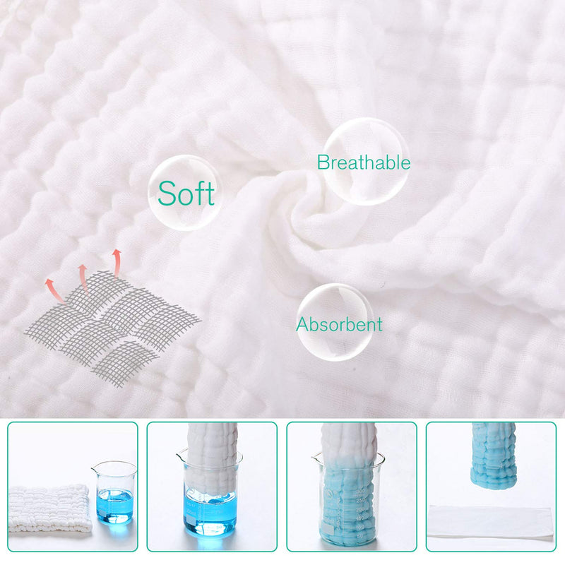 [Australia] - Muslin Squares 10 Pack Muslin Cloths 4 Layer Super Soft and Absorbent Baby Washcloths 100% Cotton 35x50cm by YOOFOSS - White 