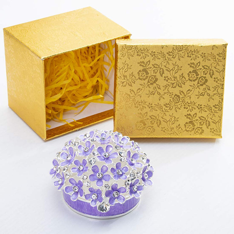 [Australia] - YU FENG Purple Forget Me Not Flowers Jewelry Trinket Box with Sparkly Crystal Rhinestones Gift for Women or Girls 