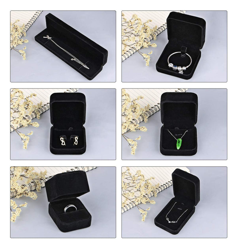 [Australia] - Sdootjewelry Black Velvet Jewelry Box, 6 Pieces Jewelry Gift Box Set Necklace Bracelet Earring Ring Gift Boxes for Jewelry 