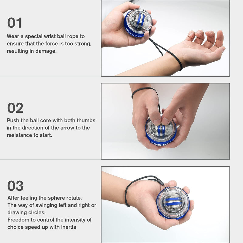 [Australia] - JIN BD Wrist Trainer Ball Auto-Start Wrist Strengthener Gyroscopic Forearm Exerciser Gyro Ball for Strengthen Arms, Fingers, Wrist Bones and Muscles BLUE 