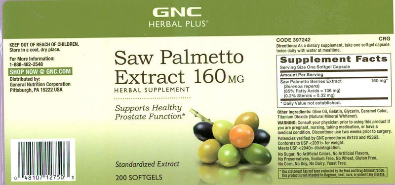 [Australia] - GNC Herbal Plus Saw Palmetto Extract 160mg, 200 Capsules, Supports Healthy Prostate Health 