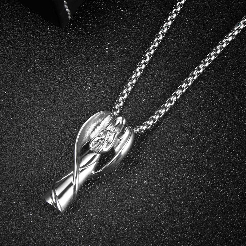 [Australia] - HUANIAN Stainless Steel Angel Shape Canister Capsule Memorial Keepsake Pendant Cremation Ash Urn Necklace Silver 