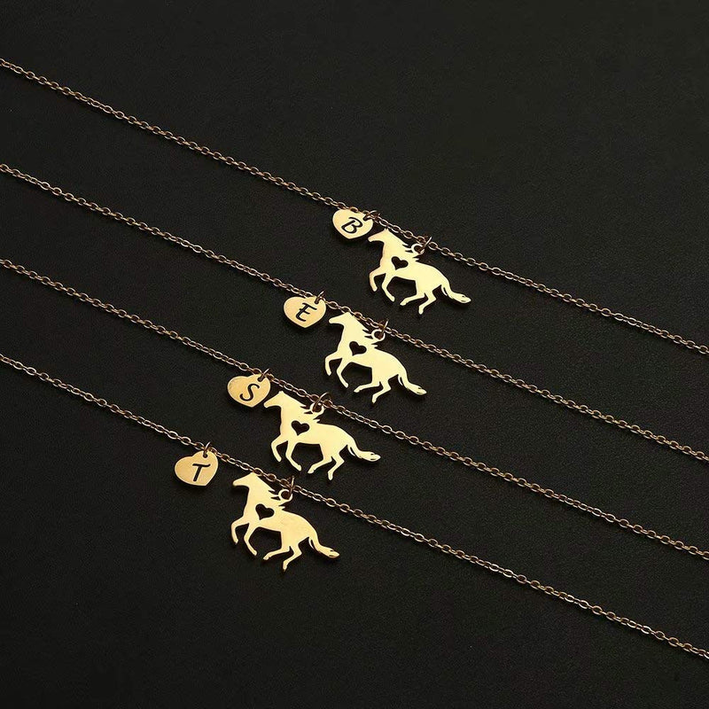 [Australia] - Girls Horse Necklace, Dainty Horse Jewelry for Girls Initial Necklace, Stainless Steel Kids Heart Initial Necklace Horse Girl Horse Pendant Letter Necklace Horse Gifts for Teen Girls Horse Lovers A-Gold 