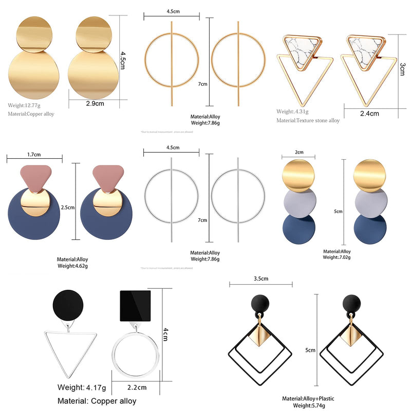 [Australia] - CHANBO 8 Pairs Women's Statement Earrings Korean Acrylic Drop Earrings For Women Geometric Round Gold Earrings Female Jewelry 