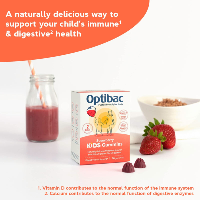 [Australia] - Optibac Kids Probiotic with Vitamin D & Calcium for Immune System Support & Gut Health and 2 Billion Bacterial Cultures - 30 Vegan Gummies 30 Count (Pack of 1) 