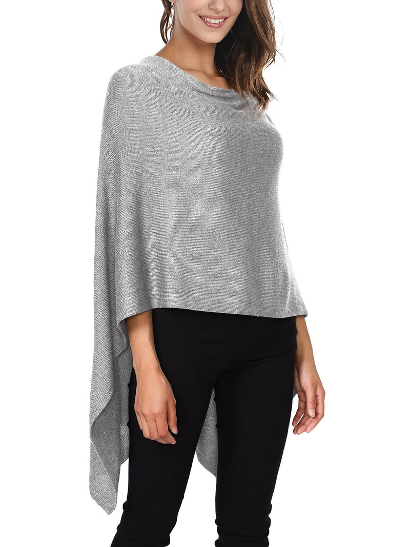 [Australia] - DJT Womens Solid Knit Short Asymmetric Wrap Poncho Topper One Size Light Grey 