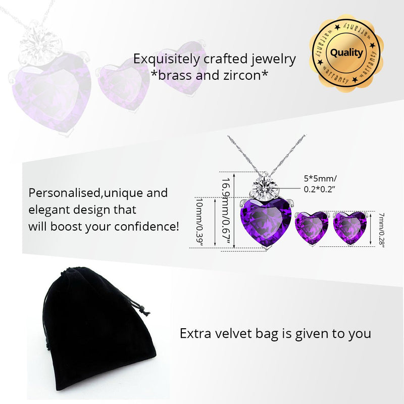 [Australia] - Uloveido Red Crystal Heart Necklace and Earrings Wedding Jewelry Set for Women Girls BME53 Purple 