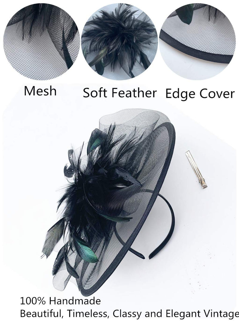 [Australia] - SAFERIN Fascinator Hair Clip Hat Bowler Feather Flower Veil Wedding Party Hat Tea Hat A-black 