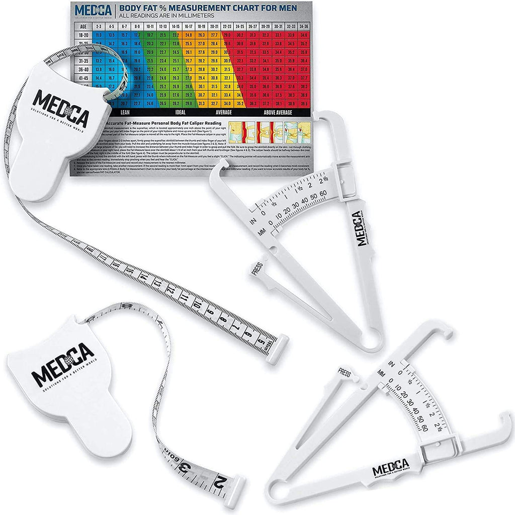 [Australia] - Body Tape Measure and Skinfold Caliper for Body Set - (Pack of 2) - Skin Fold Body Fat Analyzer and BMI Measurement Tool, White by MEDca 