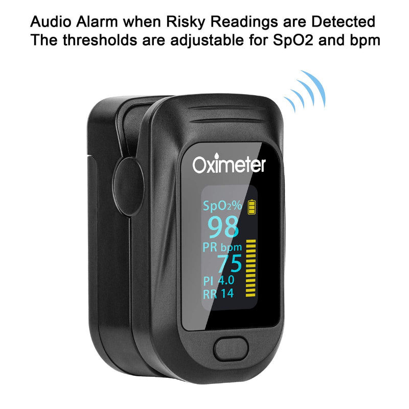 [Australia] - Tomorotec Fingertip Pulse Oximeter Accurate Blood Oxygen Saturation Level (SpO2), Perfusion Index (PI), Pulse Rate (PR), Respiratory Rate (RR) Monitor with Lanyard [Sports & Aviation Use Only] (Black) Black 