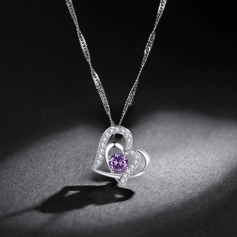 [Australia] - yfstyle Jewelry Set Heart Necklace Earrings for Women Girls, Heart Shaped Drop Hook Earrings & Pendant Necklaces with Cubic Zircon Setting, Crystal Jewellery Set Mother's Day Gift purple 