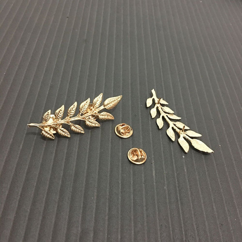[Australia] - 1 Pair Elegant Gold Wheat Leaf Suit Clip Collar Pin Brooch for Unisex 
