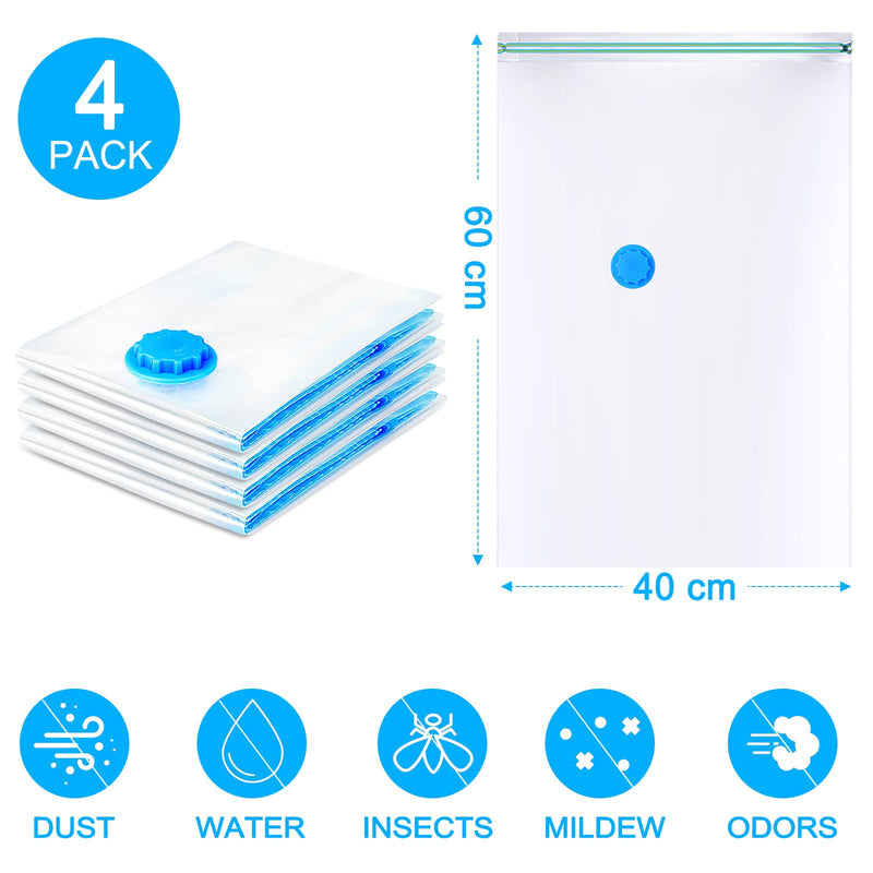 [Australia] - Uhogo Vacuum Storage Bags, 4 Pack Small Vacuum Bags 60x40cm, Double Zip Seal Reusable for Clothes, Duvets, Bedding, Pillows, Blankets, Suitcase, Travel 4 Small 60x40cm 