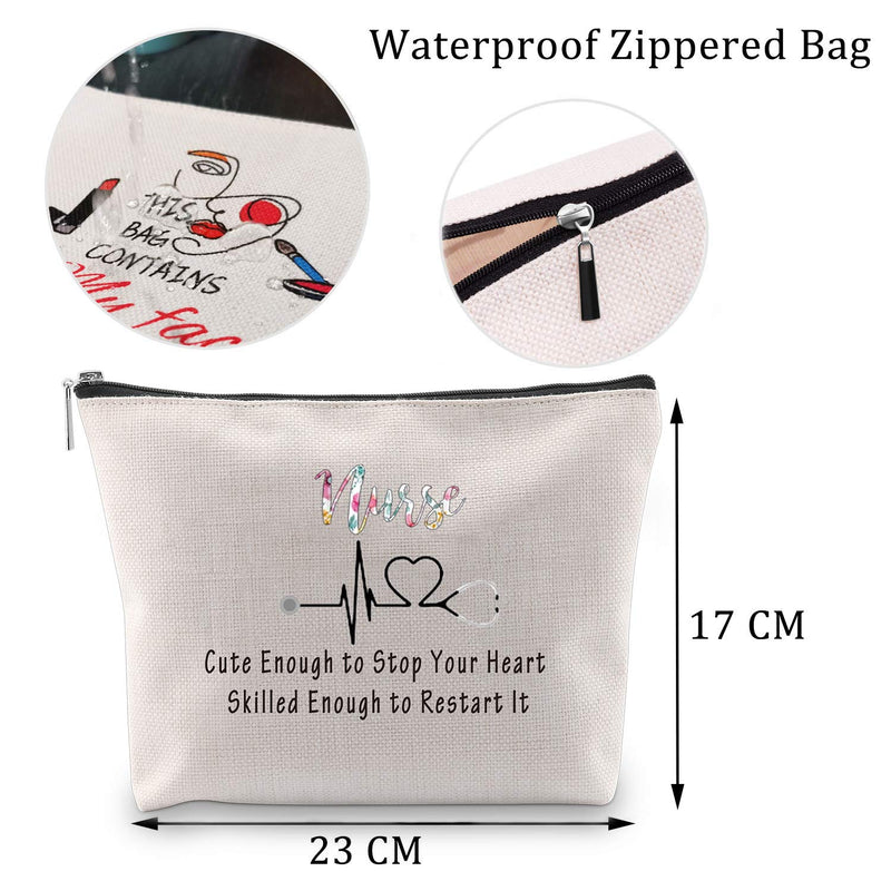 [Australia] - Nursing Makeup Bags Nurse Gifts Nurse Cosmetic Bag RN Gifts Nursing School Supplies for Nurses Toiletry Bag Travel Case Cute Enough to Stop Your Heart Skilled Enough to Restart It (Nursing Bag) Nursing Bag 