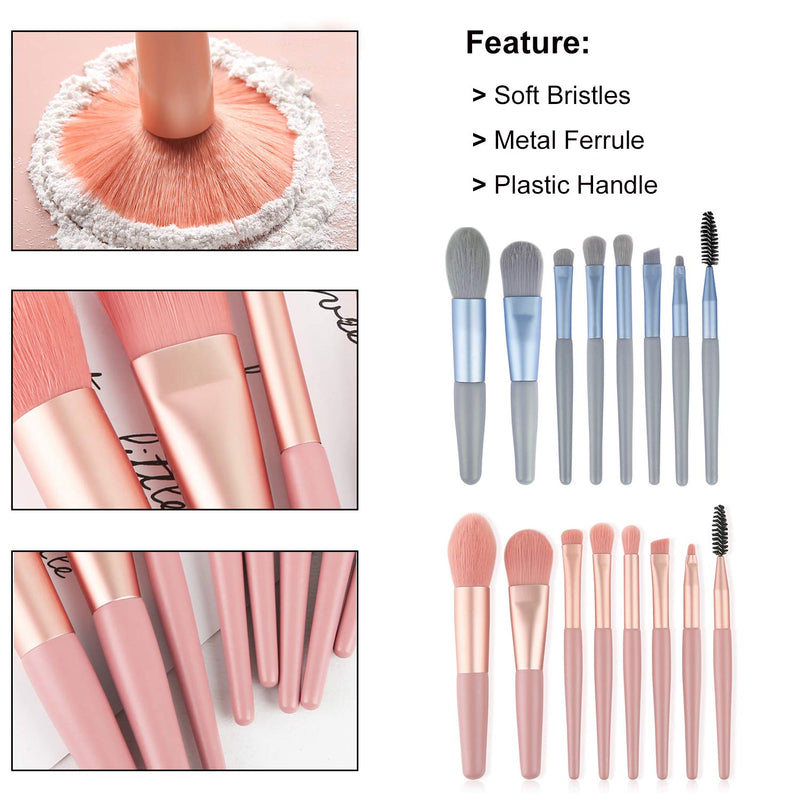 [Australia] - Portable Makeup Brush Set - Foundation Powder Blush Concealer Contour Brushes,For Liquid, Cream or Mineral Products - 8 Pc Collection With Premium Synthetic Bristles For Eye and Face Cosmetic (Pink) Pink 