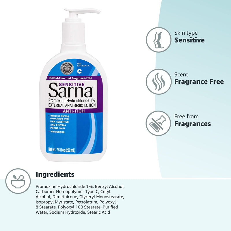 [Australia] - Sarna Sensitive Steroid-Free Anti-Itch Lotion for Dry Irritated Skin, Fragrance free - 7.5 Fl Oz 