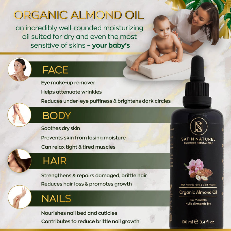 [Australia] - ORGANIC Almond Oil Vegan + Cold-Pressed – Rated “Very Good” * - 100ml Violet Glass Bottle - Skin Care Rich in Vitamins for Soft Skin, Hair Care & Healthy Nails - 100% Pure Natural Cosmetics 100 ml (Pack of 1) 