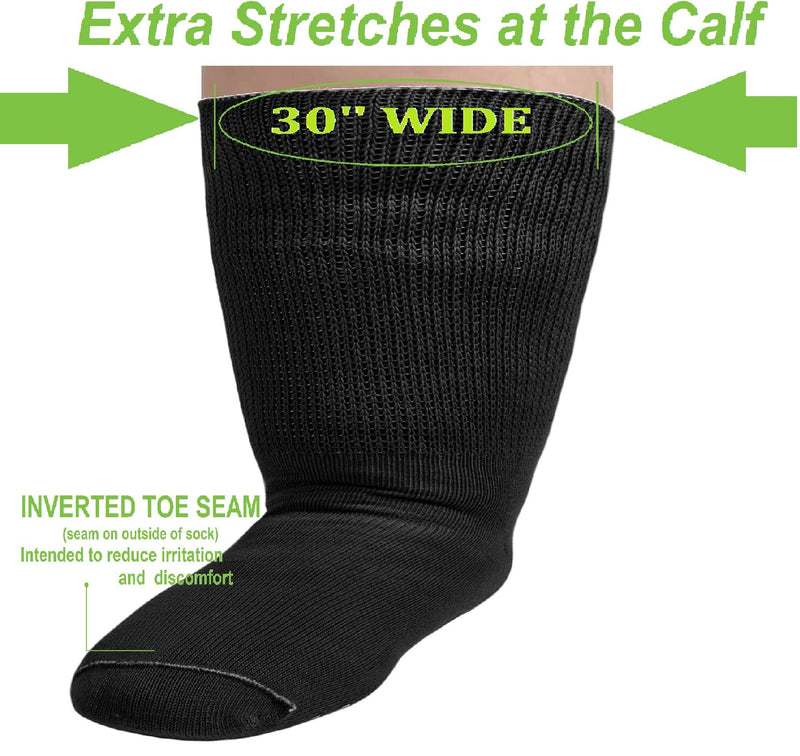 [Australia] - Diabetic Edema Socks - Oversized Anti-Slip Sock Stretches up to 30'' Over Calf for Swollen Feet Black 
