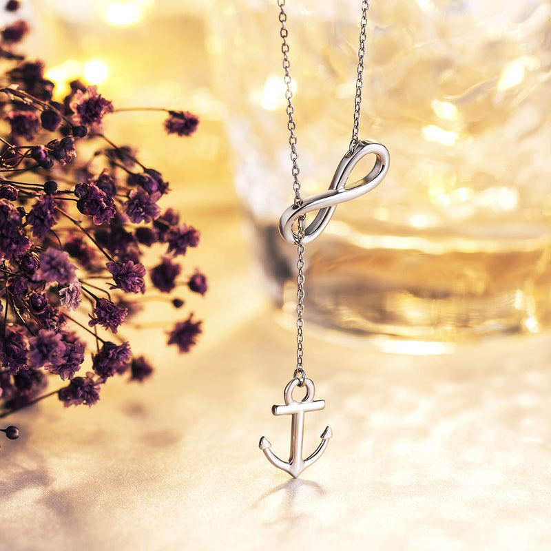 [Australia] - Annis Munn Anchor Infinity Pendant Women Necklace 925 Sterling Silver Women Jewelry Y shaped Adjustable Necklace for Teen Girls Best Gift for Her 