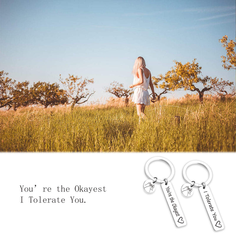 [Australia] - Friend Gifts Keychain Friendship Gifts Keychain Set - 2 PCS BFF Friends Jewelry I Tolerate You/You're The Okayest Funny Couple Keychain Gift for BFF Boyfriend (I Tolerate You Okayest-KR) 