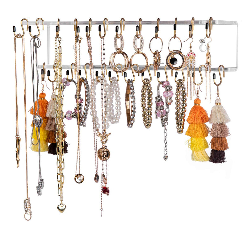 [Australia] - AITEE Necklace Holder and Organizer, Acrylic Hanging Jewelry Organizer Wall Mounted with 24 Hooks, Suitable for Hanging Necklace, Earrings and Bracelets, Girls and Woman Favorite Gift. (12.4x2.9x3.4in） 