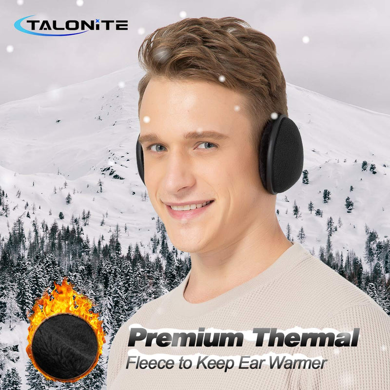 [Australia] - TALONITE Winter Ear Muffs for Men & Women Foldable Fleece Ear Warmers - Pefer for Outdoor Skiing - Behind the Head Earmuffs… A-Black 