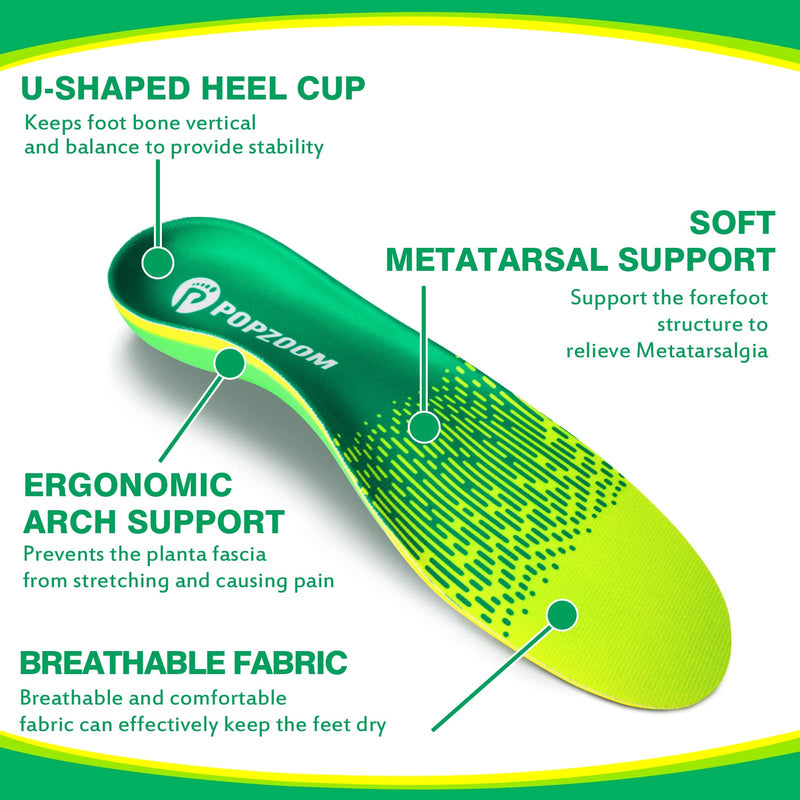 [Australia] - Popzoom Arch Support Plantar Fasciitis Insoles - 200lbs+ Heavy Duty Arch Support Orthotic Inserts for Flat Feet, Fallen Arch, High Arch, Heel Pain - Insoles for Overpronation Green S(Men 7-8.5/Women 8-9.5) 